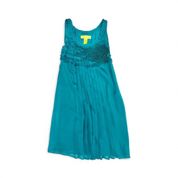 Catherine Malandrino Teal Pleated Floral Dress - Picture 4 of 5